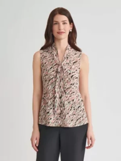 Multi Print Sleeveless Tie Neck Blouse