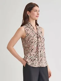 Multi Print Sleeveless Tie Neck Blouse