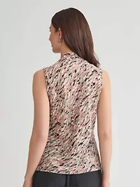 Multi Print Sleeveless Tie Neck Blouse