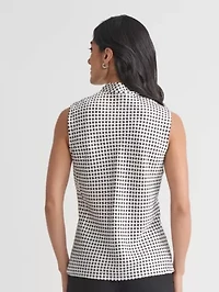 Petite Geo Print Sleeveless Tie Neck Blouse