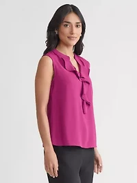 Petite Crepe Sleeveless Ruffle Front Blouse