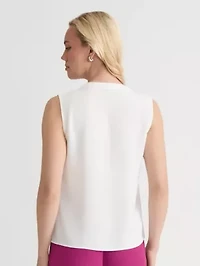 Petite Crepe Sleeveless Ruffle Front Blouse