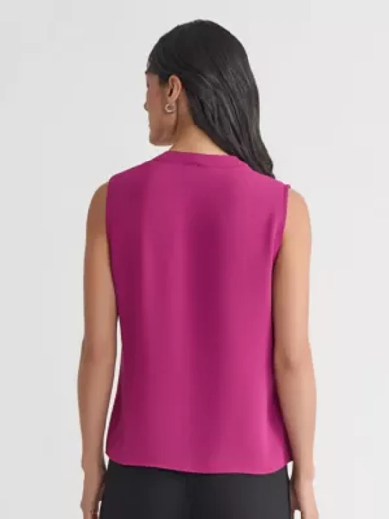 Petite Crepe Sleeveless Ruffle Front Blouse