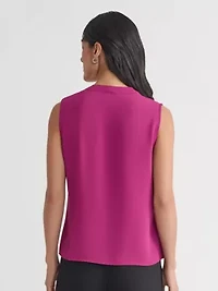 Petite Crepe Sleeveless Ruffle Front Blouse