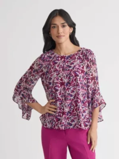Petite Circle Print Ruffle Sleeve Blouse