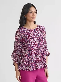 Petite Circle Print Ruffle Sleeve Blouse