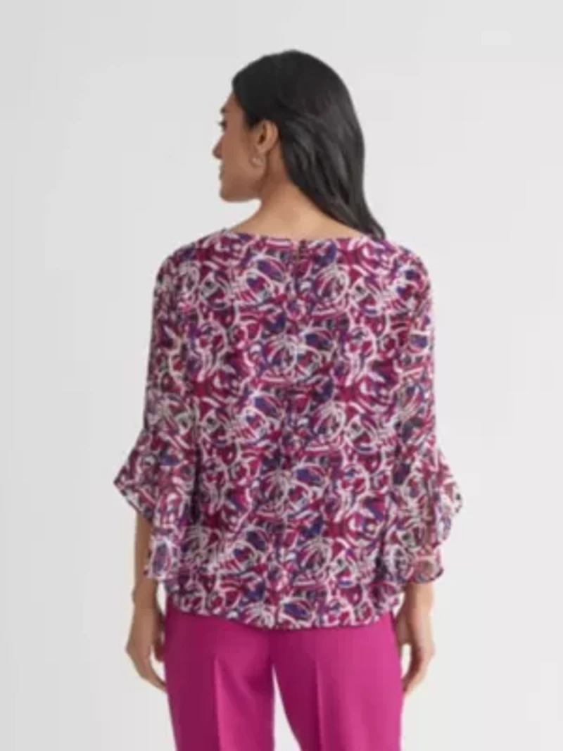 Petite Circle Print Ruffle Sleeve Blouse