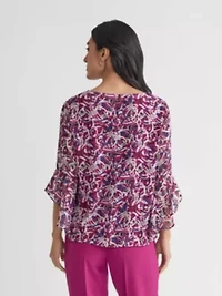 Petite Circle Print Ruffle Sleeve Blouse