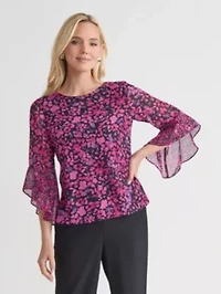 Petite Mini Floral Ruffle Sleeve Blouse