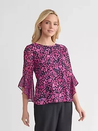 Petite Mini Floral Ruffle Sleeve Blouse