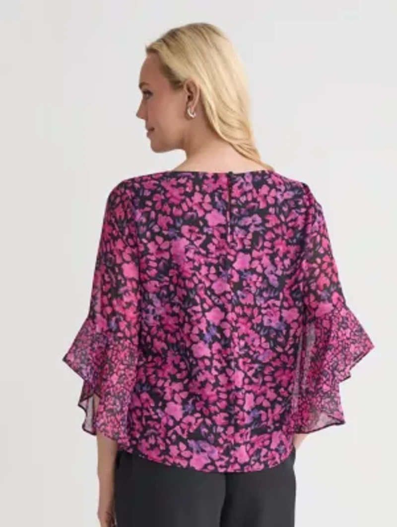 Petite Mini Floral Ruffle Sleeve Blouse