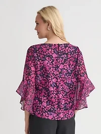Petite Mini Floral Ruffle Sleeve Blouse