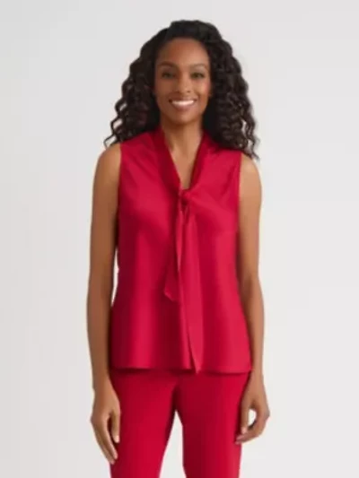 Women's Satin Sleeveless Tie Neck Blouse