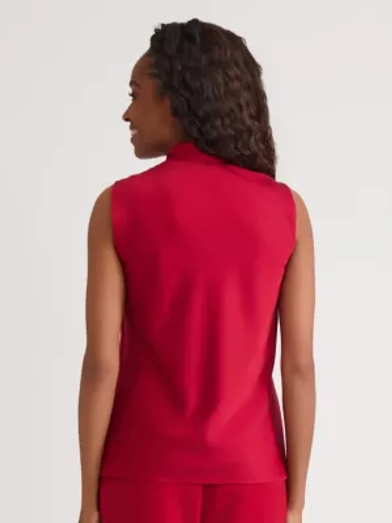 Women's Satin Sleeveless Tie Neck Blouse