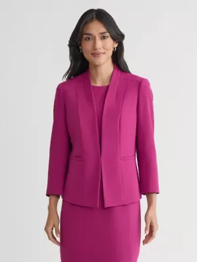 Petite Stretch Crepe Seamed Open Front Jacket