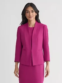 Petite Stretch Crepe Seamed Open Front Jacket