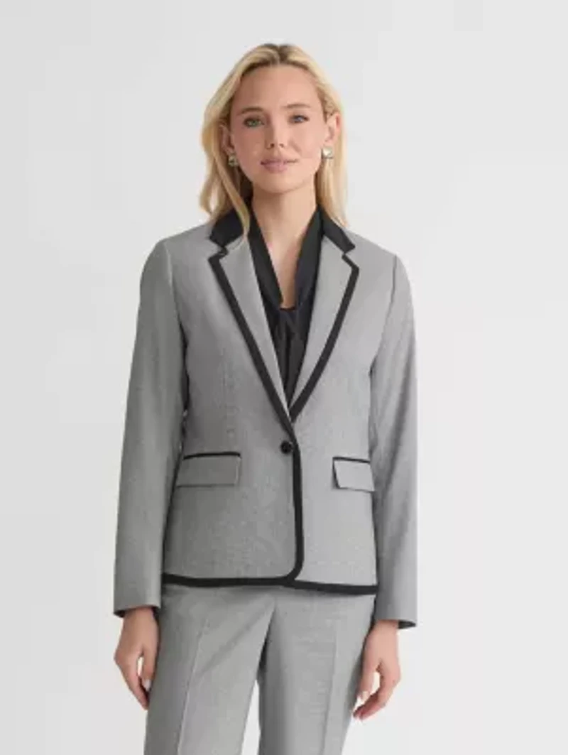 Petite Mini Check One Button Framed Jacket