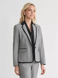 Petite Mini Check One Button Framed Jacket