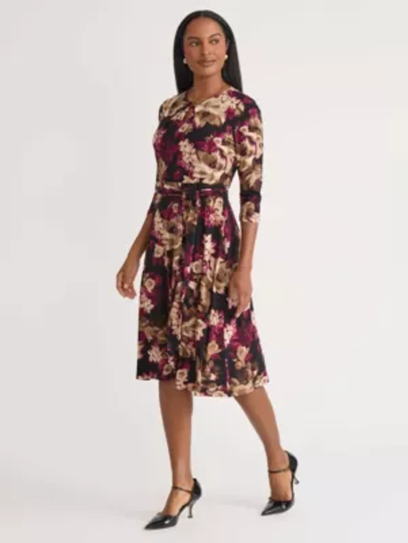Women's Floral Print Elbow Sleeve Dress