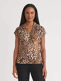 Petite Animal Print Funnel Neck Knit Top