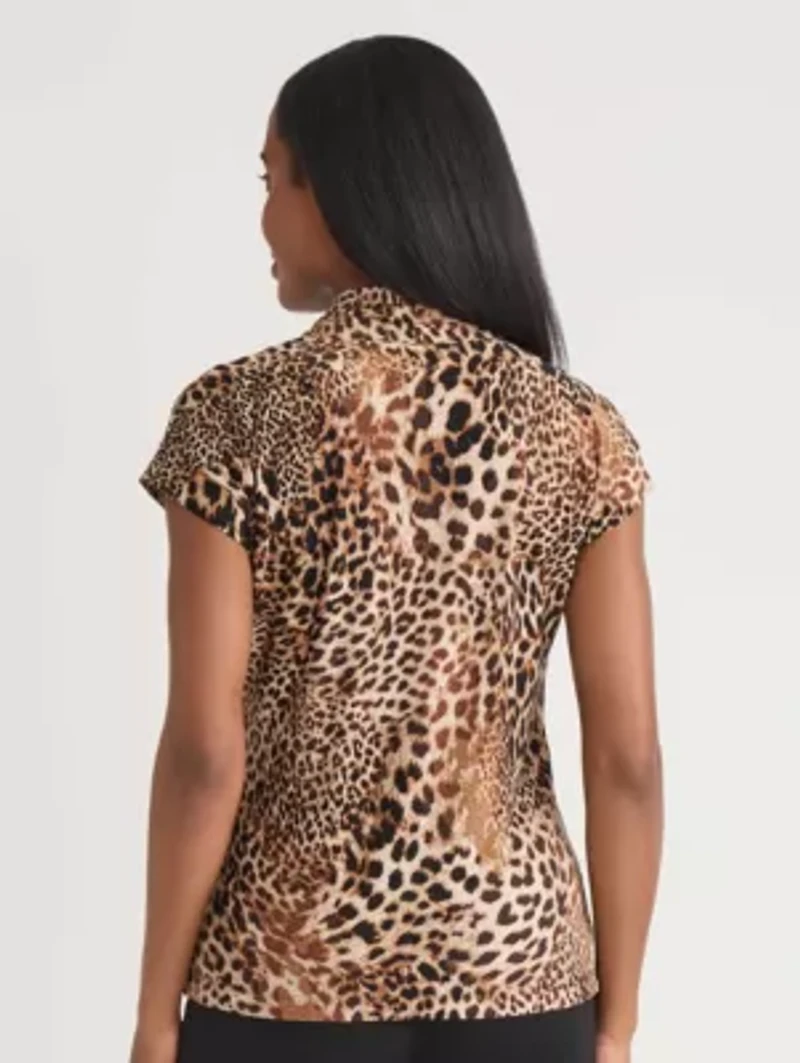Petite Animal Print Funnel Neck Knit Top