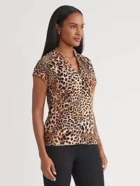 Petite Animal Print Funnel Neck Knit Top