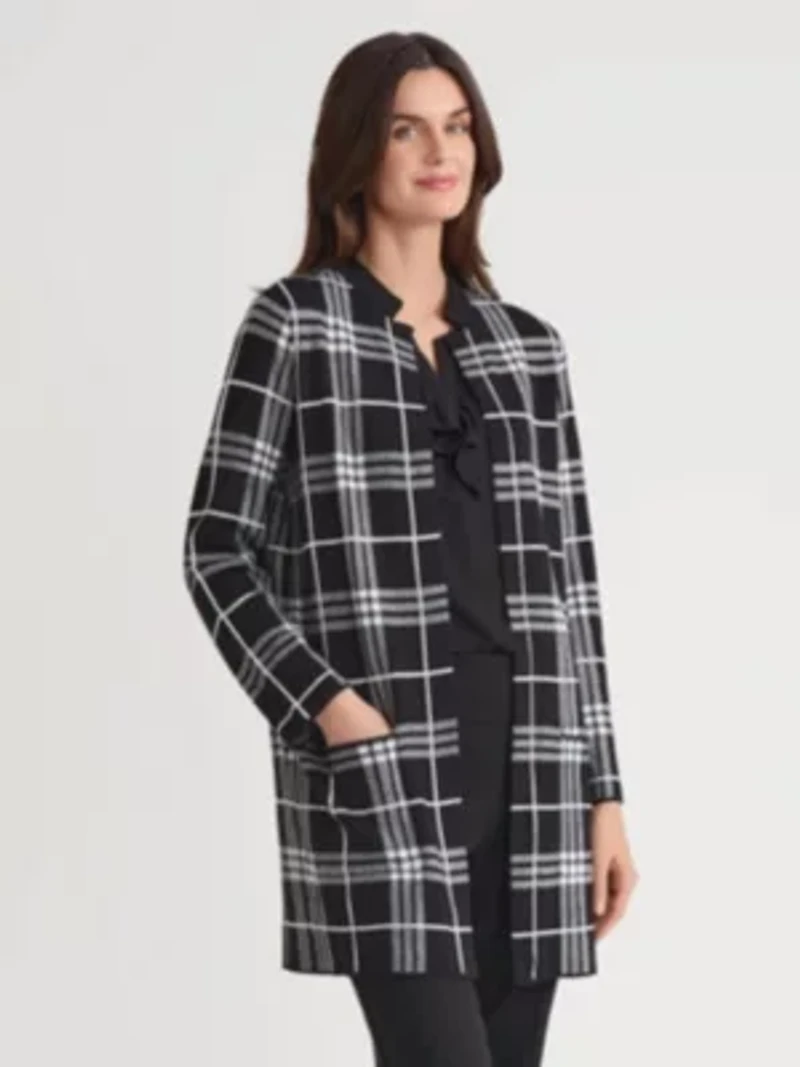 Petite Plaid Kissing Front Coatigan