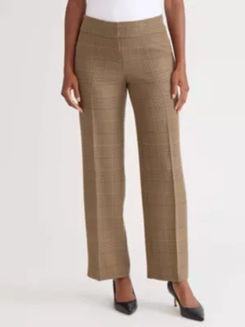 Petite Plaid Fly Front Wide Leg Pant