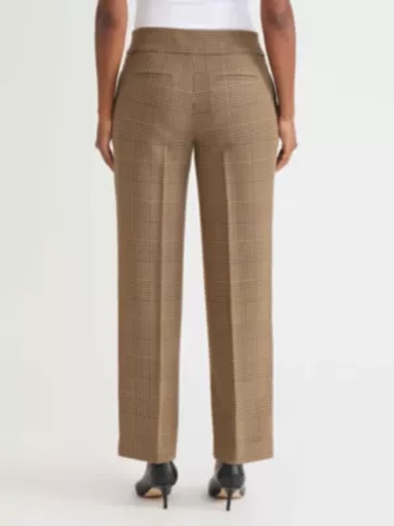 Petite Plaid Fly Front Wide Leg Pant