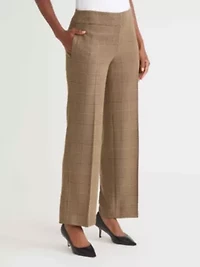 Petite Plaid Fly Front Wide Leg Pant
