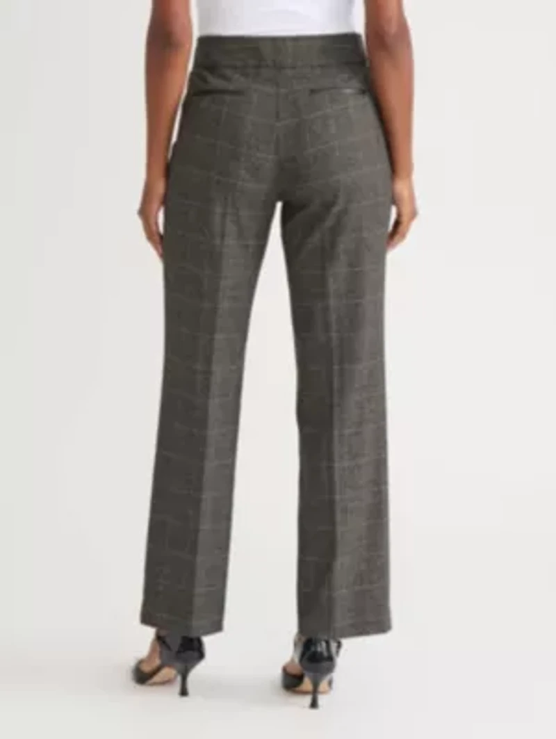 Women's Plaid L-Pocket Pant with Leather Trim