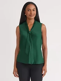 Petite Satin Sleeveless Tie Front Blouse