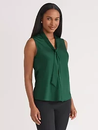 Petite Satin Sleeveless Tie Front Blouse