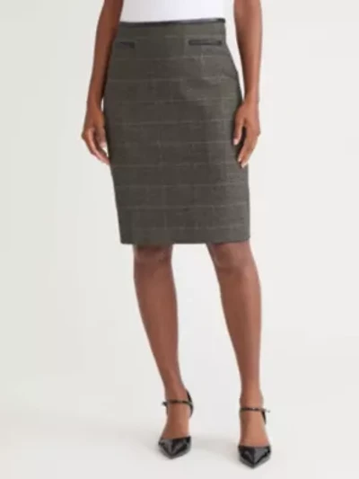 Women's Plaid Slim Skirt with Leather Trim