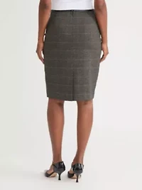 Women's Plaid Slim Skirt with Leather Trim
