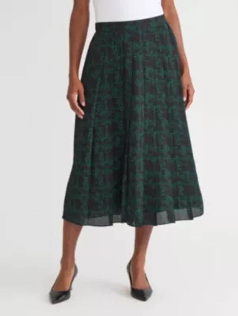 Petite Texture Print Pull On Pleated Skirt