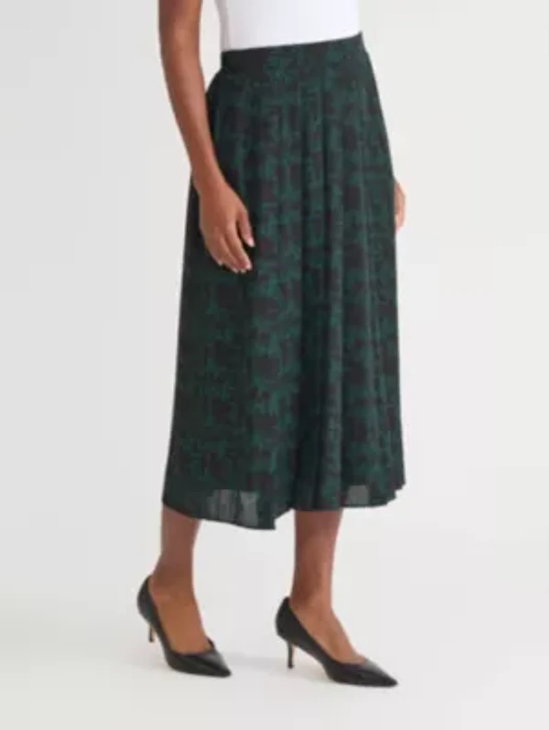 Petite Texture Print Pull On Pleated Skirt
