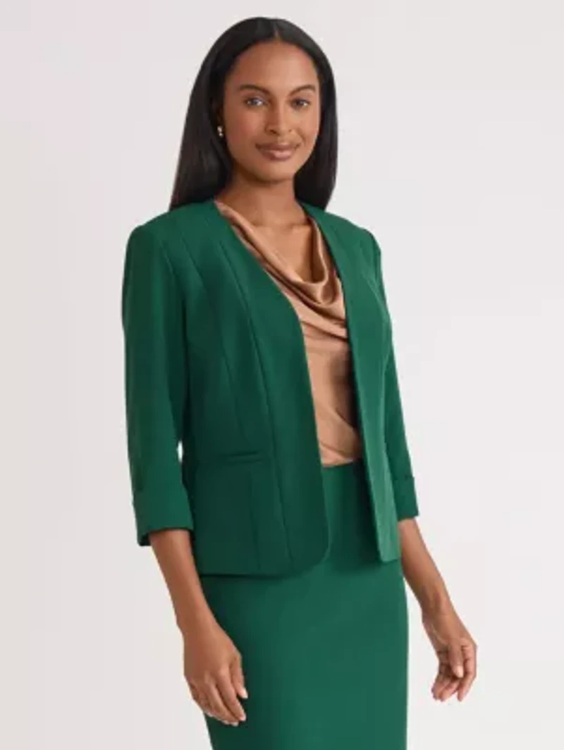 Petite Stretch Crepe Seamed Cardigan Jacket