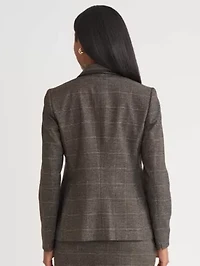 Women's Plaid One Button Jacket with Leather Framing