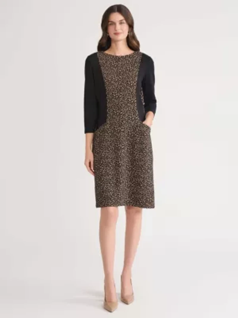 Petite Animal Jacquard Dress with Compression