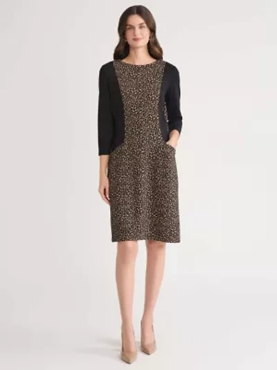 Petite Animal Jacquard Dress with Compression