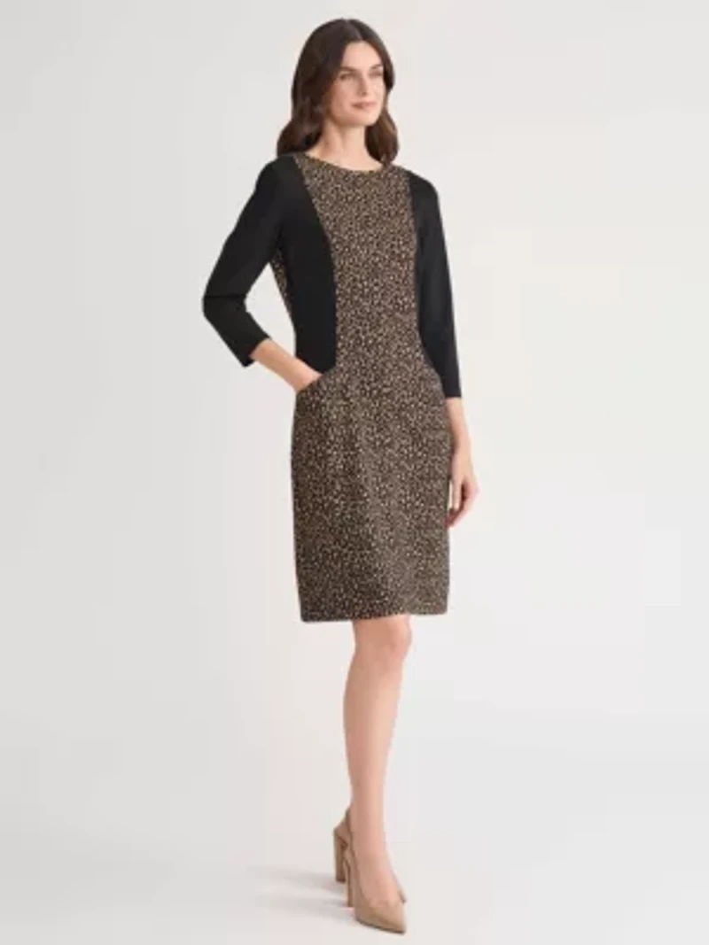 Petite Animal Jacquard Dress with Compression
