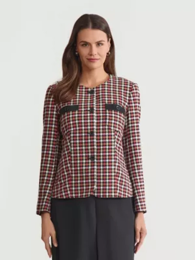 Women's Plaid Four Button Patch Pocket Jacket