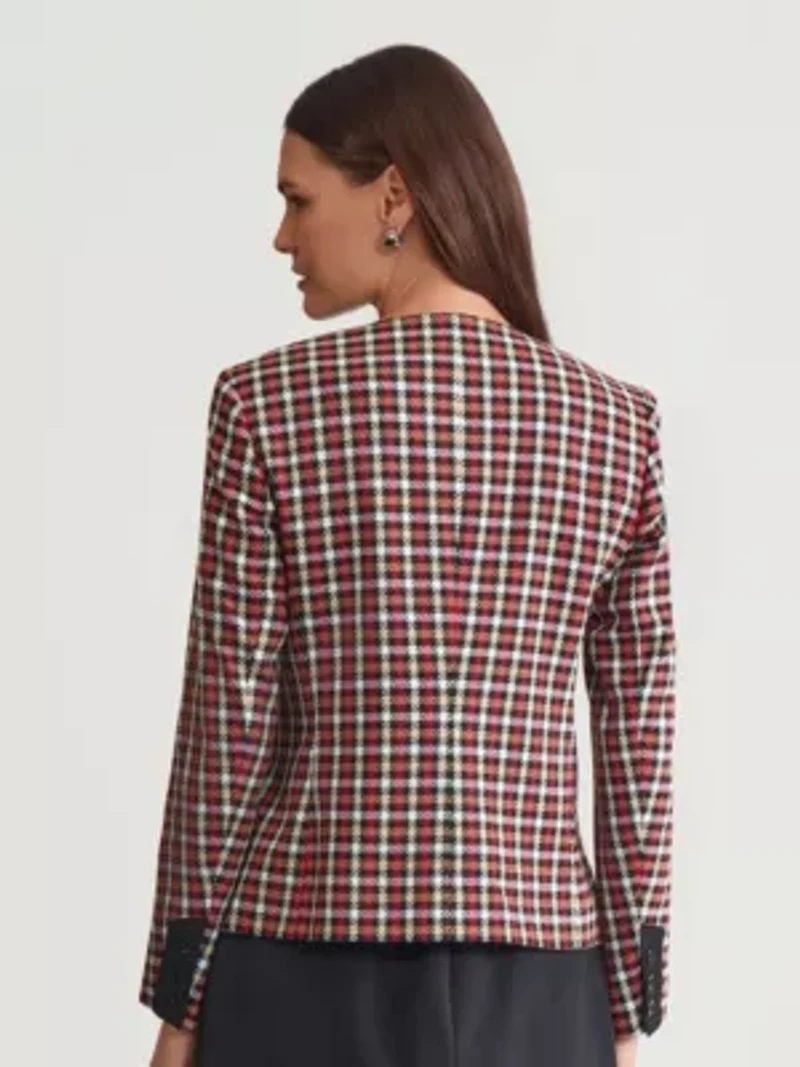 Women's Plaid Four Button Patch Pocket Jacket