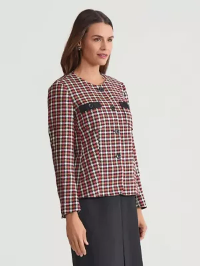 Women's Plaid Four Button Patch Pocket Jacket