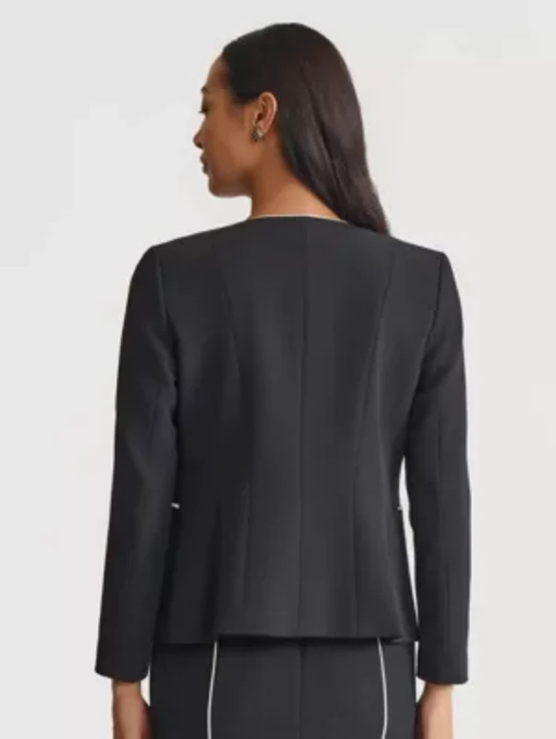 Women's Stretch Crepe Cardigan Jacket with Piping