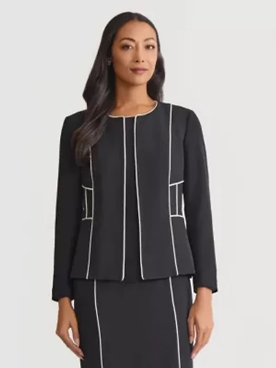 Petite Stretch Crepe Cardigan Jacket with Piping