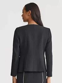 Petite Stretch Crepe Cardigan Jacket with Piping