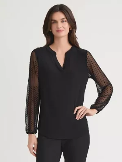 Petite Split Neck Point D'esprit Knit Top