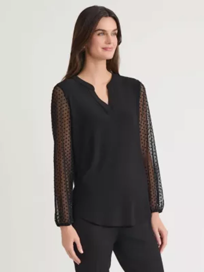 Petite Split Neck Point D'esprit Knit Top